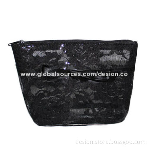 Clear PVC cosmetic bag with lace covered